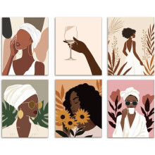 6-Pack Waterproof Canvas Wall Art: 8"x10" Boho African Lady Posters for Home, Office & Fashion Shop Decor – Compatible with Standard Frames