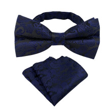 Floral Weave Print Adjustable Pre Tied Bows Tie and Pocket Square Set for Men Formal Wedding Party Prom Necktie Neckwear