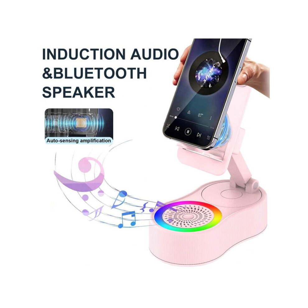 Wireless Induction Bluetooth Speaker 5-In-1 Phone Holder, 3000Mah, Colorful Ambient Foldable For Tablet, Compatible With Iphone & Android Light 9313598168016