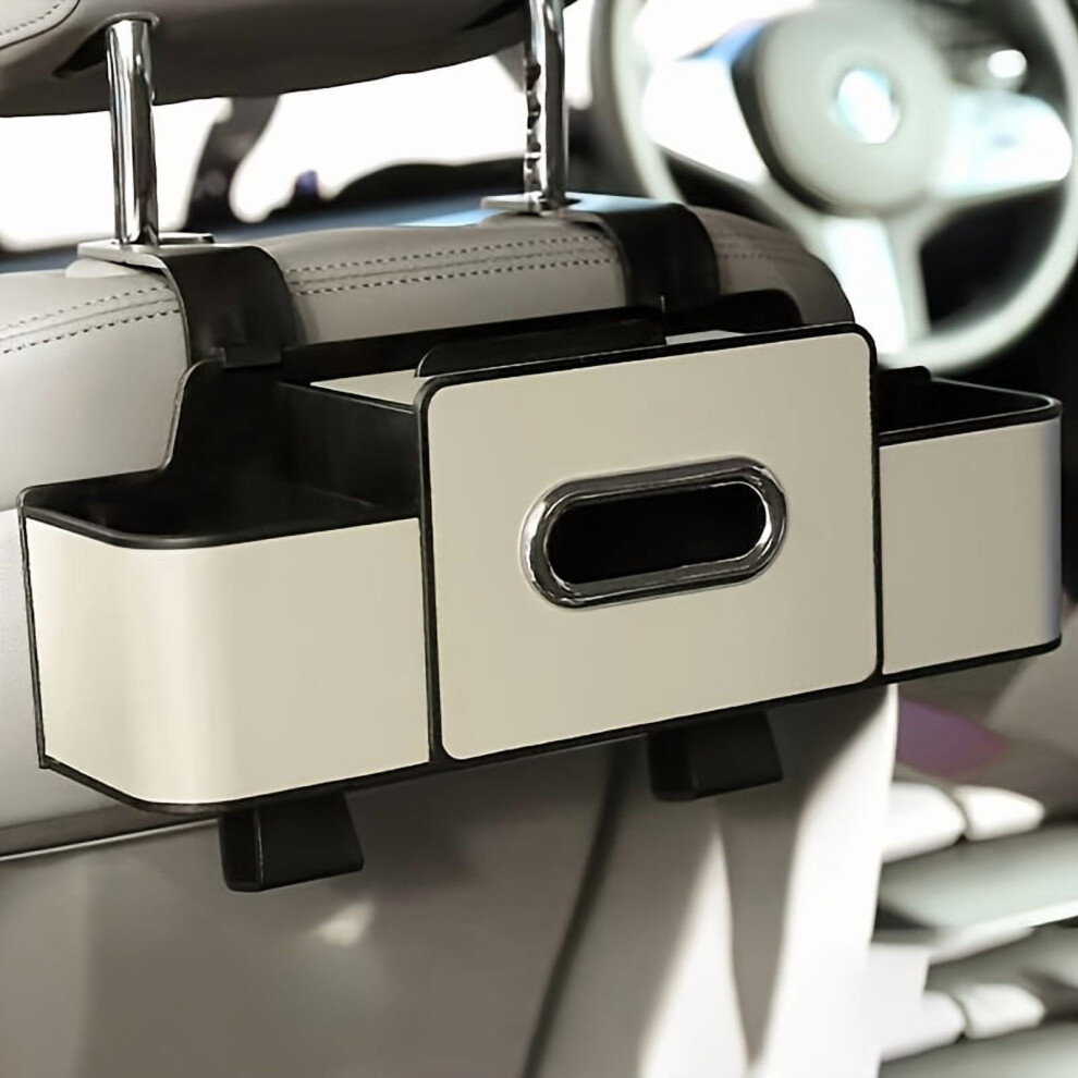 Car Organizers And Storage, Multifunctional Car Seat Back Storage Box With Tissue Holder And Cup Holders, Universal Car Backseat Organizer In Beige 9496895198624
