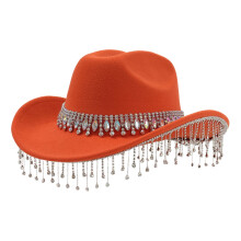 Western Cowboyhat til kvinder og mænd – Orange med ædelsten