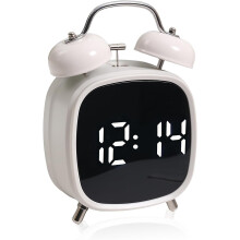 Loud Twin Bell Alarm Clock with 3 Brightness Levels, Battery-Operated Digital Clock for Bedroom/Living Room/Study (White)