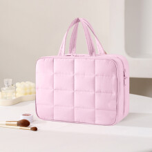 Hengende toalettveske med smykkeorganisator – Reisekosmetikkveske med flere rom, nylon, svart/rosa/hvit, 28x20x12cm