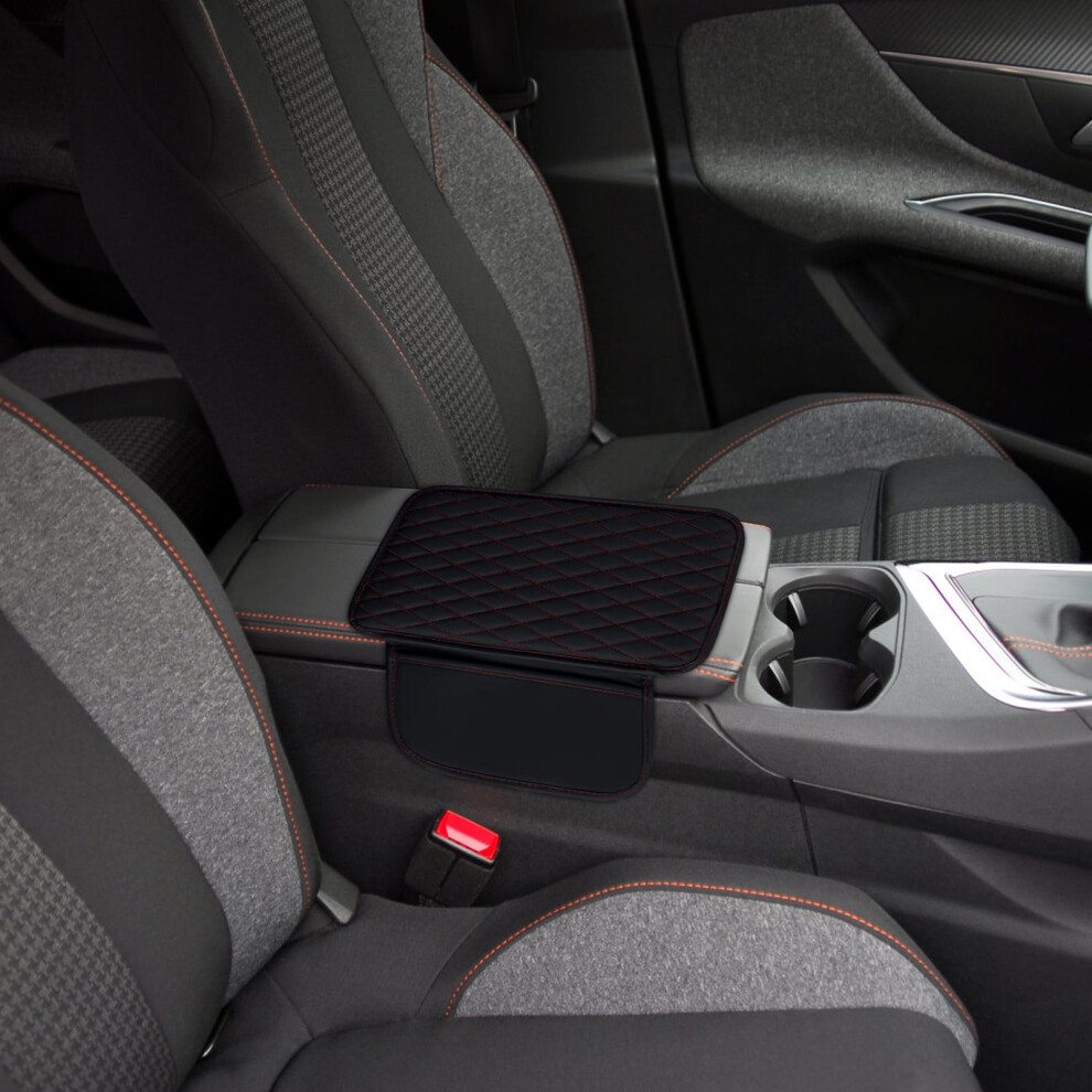 Leather Car Center Console Cover With 2 Storage Bags, Universal Armrest Cushion Pad For Suv/Sedan/Truck 9313598164124