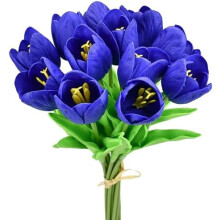 Artificial Tulips 12 Stems Royal Blue Partially Open PU Faux Flowers for Year and Valentine's Day Wedding Home Decor 13.5 Inch