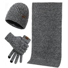 Mens Winter Hat Scarf Glove set for Men 3 Pcs Touchscreen Anti Slip Gloves Knit Stretchy Beanie Hats and long Scarfs Set