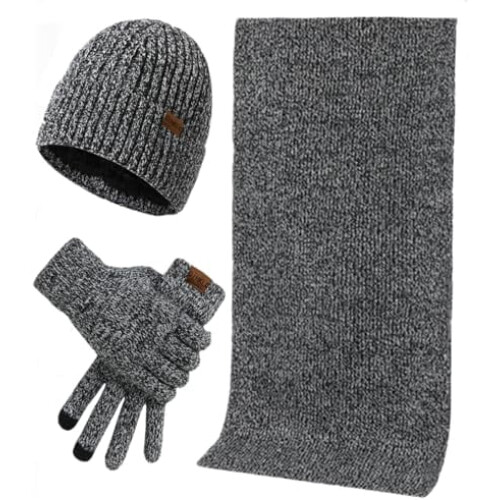Conjunto masculino de gorro, cachecol e luvas com tela sensível ao toque
