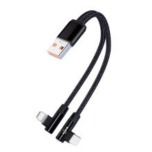 Cabo carregador 2 em 1 com ângulo, compatível com dispositivos Samsung e Apple, tipo C e Lightning, carregamento rápido de 6A. Cor: Preto.