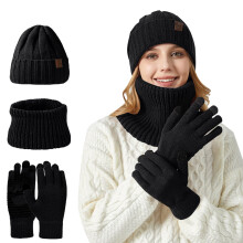 Women's Winter Gloves Hat Scarf Set, Fleece Lined Thermal Set, Windproof Cycling Cap, Cold Weather Cycling Set, Winter Sports Accessories Set Black