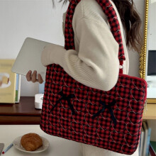 Xing Xiang Bow Laptop Sleeve 13-15 Inch Puffy Laptop Carrying Case with Handle Cute Quilted Computer Sleeve for MacBook(Brick Red,L)
