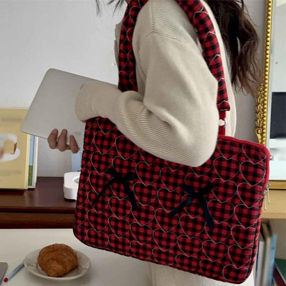 Xing Xiang Bow Laptop Sleeve 13-15 Inch Puffy Laptop Carrying Case With Handle Cute Quilted Computer Sleeve For Macbook(Brick ,L) Red 9448990628995