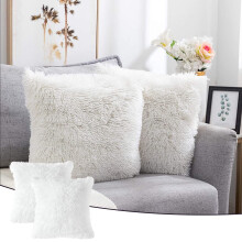 Lot de 2 housses de coussin blanches moelleuses, style Mongol Mérin, 43 x 43 cm (17 x 17 pouces), idéales pour la décoration de Noël.