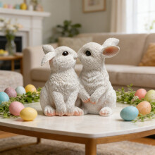 Statues de Pâques pour le jardin : Figurines en résine d'un couple de lapins qui s'embrassent, pour terrasse, pelouse, jardin – Cadeau de