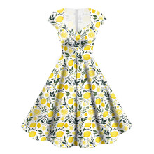Festklänningar för kvinnor Elegant Klassisk 2025 Vintage 1950-tals Cocktail V-ringad Kortärmad A-linje Midi Swingklänning Ljusgul, M