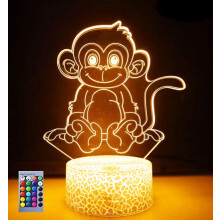 3D opičia nočná lampa Illusion16Color Prebaľovací pult Stolová dekorácia Lampy Darček s akrylovou plochou ABS základňou USB kábel Hračka