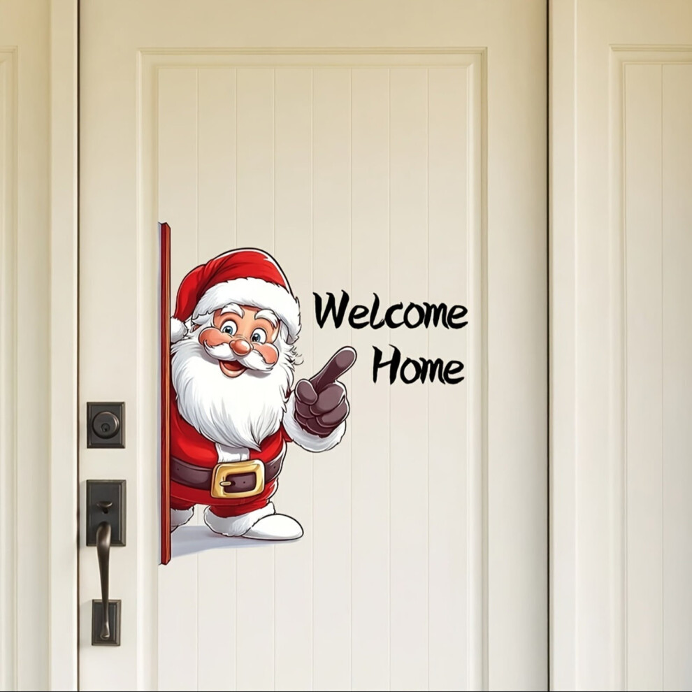 Welcome Home Wall Stickers with Santa Claus Design – PVC Christmas Decals for Kids' Bedroom, Playroom, Home & Mall Decor – Compatible with