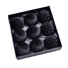9-Pack Black Christmas Ball Pendants, Flocked Shaped Ornaments for Indoor Holiday & Party Decor