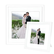 White 10x10 Inch Square Photo Frame – Solid Wood & Glass, Tabletop or Wall Mount, 2-in-1 Display (Compatible with 10x10 inch photos)