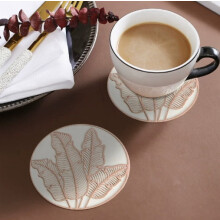 4pcs Palm Leaf Coasters, Nordic Style, Heat-Resistant, Light Luxury, Round Tea Coasters (Mat Only) – Compatible with All Cups