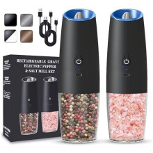 Moulin à sel et poivre électrique rechargeable (lot de 2), mouture réglable, éclairage LED, alimentation par gravité, compatible avec les