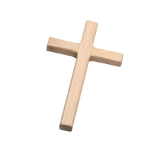 Cruz decorativa de madera maciza color beige para pared – Veta natural, adorno de Pascua para iglesia, hogar u oficina, 12 cm x 7 cm, hecha a mano.
