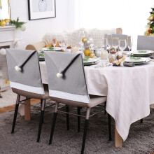 Housses de chaises de Noël 4 pièces avec motif bonnet de Père Noël et flocons de neige – Housses grises pour chaises de salle à manger,