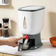 Distributeur de riz hermétique de 22 lb avec tasse à mesurer, récipient de stockage d'aliments secs résistant à l'humidité (gris)