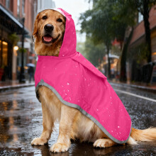 Impermeabile per cani, impermeabile regolabile per cani con doppio strato e cappuccio trasparente, con strisce riflettenti, cinturini e borsa