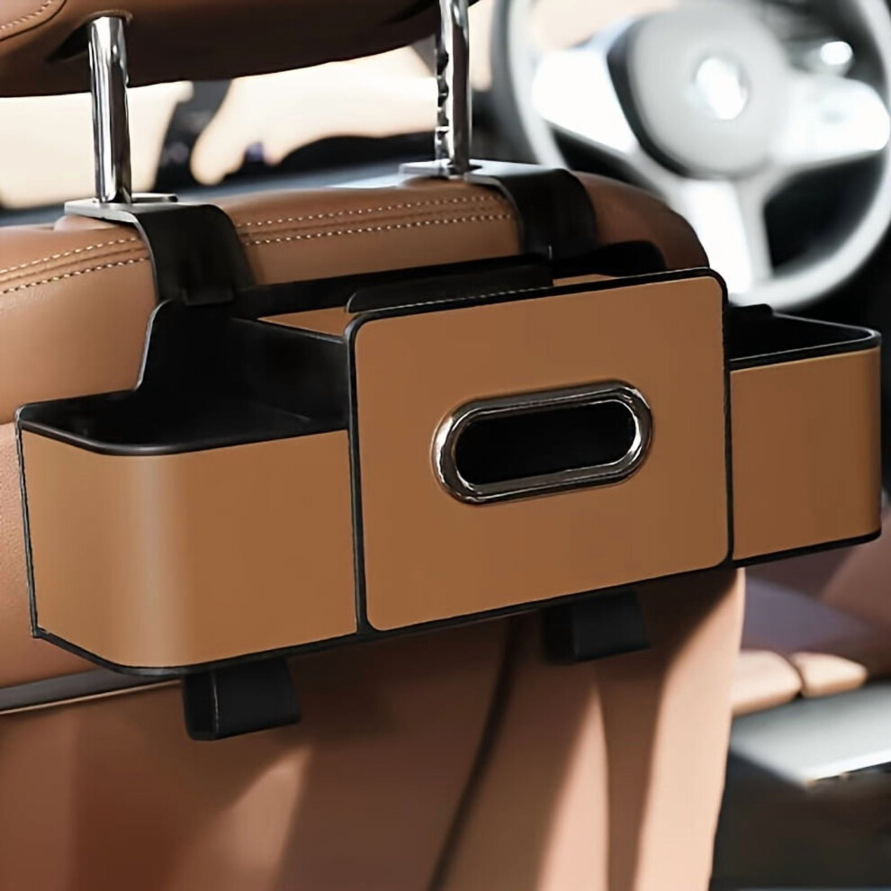 Car Organizers And Storage, Multifunctional Car Seat Back Storage Box With Tissue Holder And Cup Holders, Universal Car Backseat Organizer In Brown 9448990625680