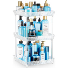 3-Tier Rotating Bathroom Organizer Tray, Clear 360 Spinning Shelf for Vanity, Cabinet & Kitchen – Compatible with Susan