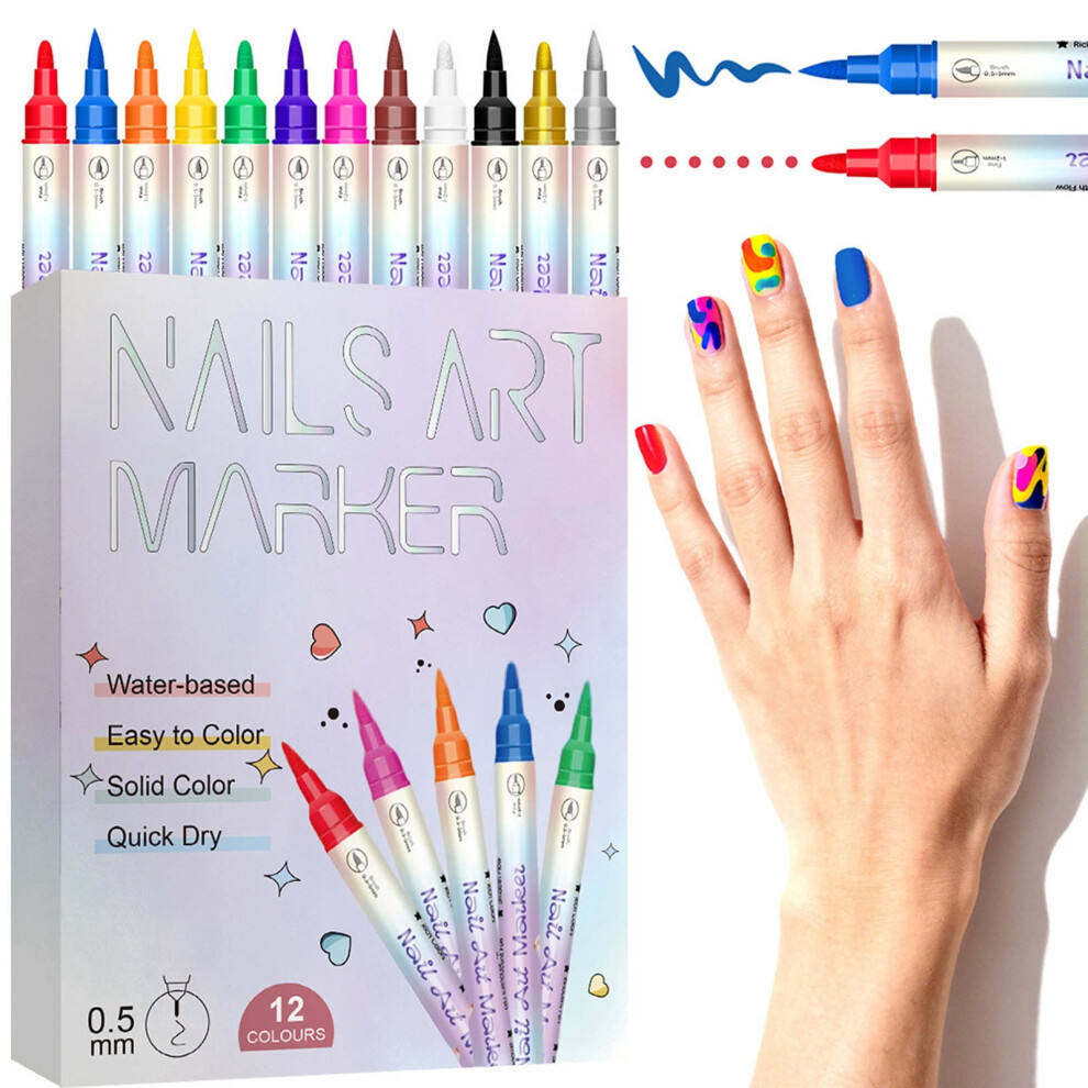 12-Color Nail Art Marker Pens Set â Compatible with Nail Painting & Artistic Decorations