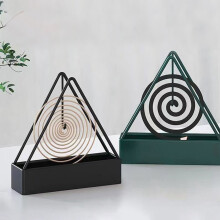 Support pour spirale anti-moustiques avec plateau ignifugé, brûleur d'encens en métal pour terrasse et intérieur, disponible en vert ou argent.