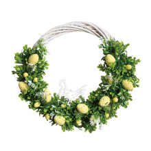 Couronne de Pâques artificielle avec œufs jaunes, poussins et feuilles vertes – Décoration de porte d'entrée style ferme,
