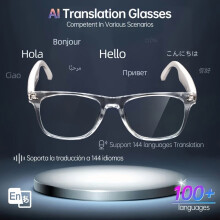 144-Language Translator w/ Blue Light Filter, Polarized Lenses, Low-Latency Audio, Mic/Speaker, AI Assistant, Compatible with iOS/Android, USB
