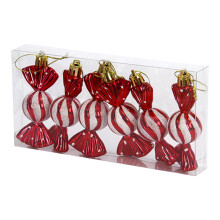 Lot de 6 décorations de Noël en forme de bonbons de 8 cm, pendentifs scintillants à texture cristalline pour la maison et les fêtes