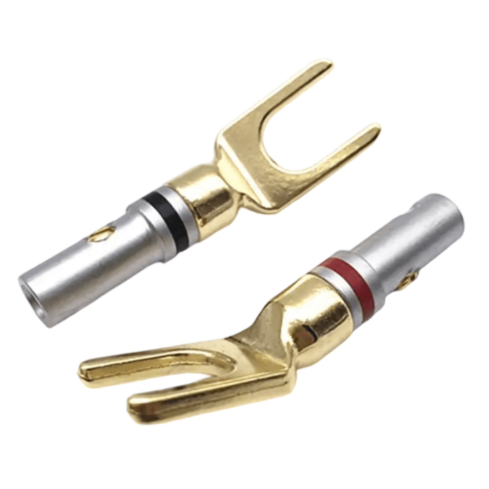 Plated 4Mm Banana Fork Shape Loudspeaker Plug Connector For Auditory Wire Minimal Resistance 2Pcs Gold 9329345316197