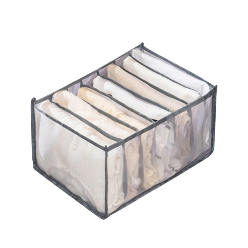 7-Grid Foldable Mesh Drawer Organizer for Clothes | Compatible with Wardrobe, 14"x9.75"x7.8", Grey