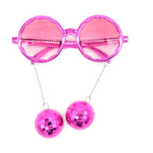 Artificify Retro Disco Party Glasses with Pendant, Funky Sunglasses for Women Men, 70S Theme Costume Accessories (1 Pair) Pink