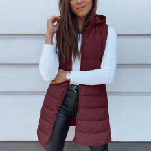 Colete acolchoado feminino sem mangas, cor vinho, tamanho XL