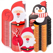 100 pezzi di cartoncini di carta natalizi con lecca-lecca, a tema Babbo Natale e pinguino, per decorare le confezioni di caramelle e lecca-lecca,