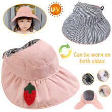 Kids Sun Hat UPF 50+ UV Protection, Double-Sided Wide Brim Breathable Bucket Hat, Adjustable for Ages 3-8, Pink