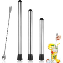 Ensemble de 4 pilons à cocktail en acier inoxydable (8"/10"/12") + cuillère à cocktail, compatible avec les mojitos, les boissons au citron et aux