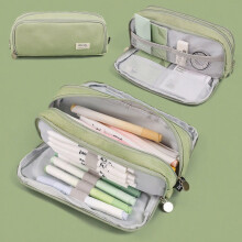 Large Capacity Pencil Case 3 Compartments Pencil Bag for Teen Campus Supplies Oxford Stationery Organizer Pen Bag Multipurpose Makeup Pouch Bag Green