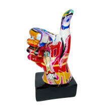 Sculpture de main, statue de main unique en résine, sculpture d'art abstrait, figurines de pouces colorés représentant la paix, sculpture de table