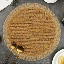 2 stuks ronde placemats van papier en rietjes met henneprand – Tafelisolatie, onderzetters en pannenonderleggers, voor thuisgebruik