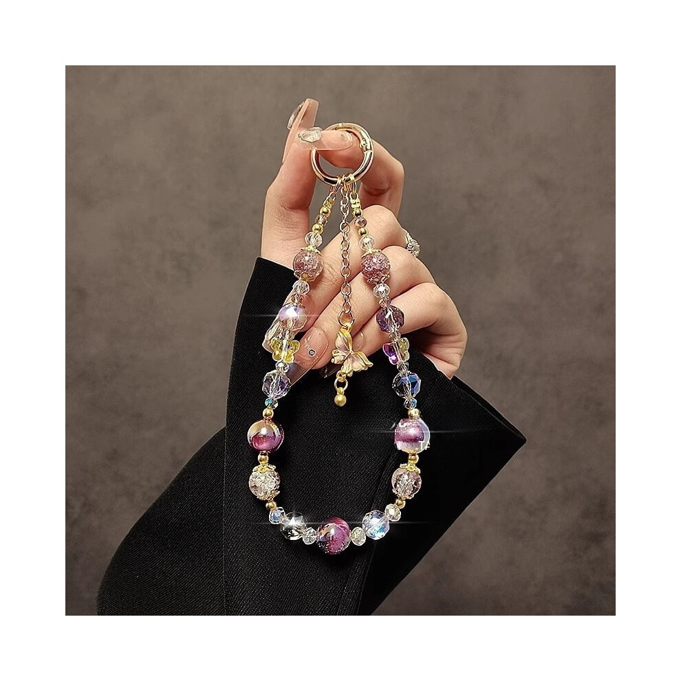 Beaded Phone Charms Strap, Cute Phone Key Chain Crystal Phone Wrist Hands-Free Wristlet Phone Keychain Handbag Charm 9402001237231