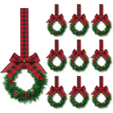 Conjunto de 10 guirlandas natalinas pequenas de 15 cm com fita para armário de cozinha, mini decoração natalina para porta e janela (vermelho,