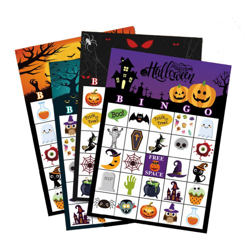 Κάρτες Halloween Bingo για παιδιά – Παιχνίδι πάρτι 24 παικτών, σχολική και οικογενειακή