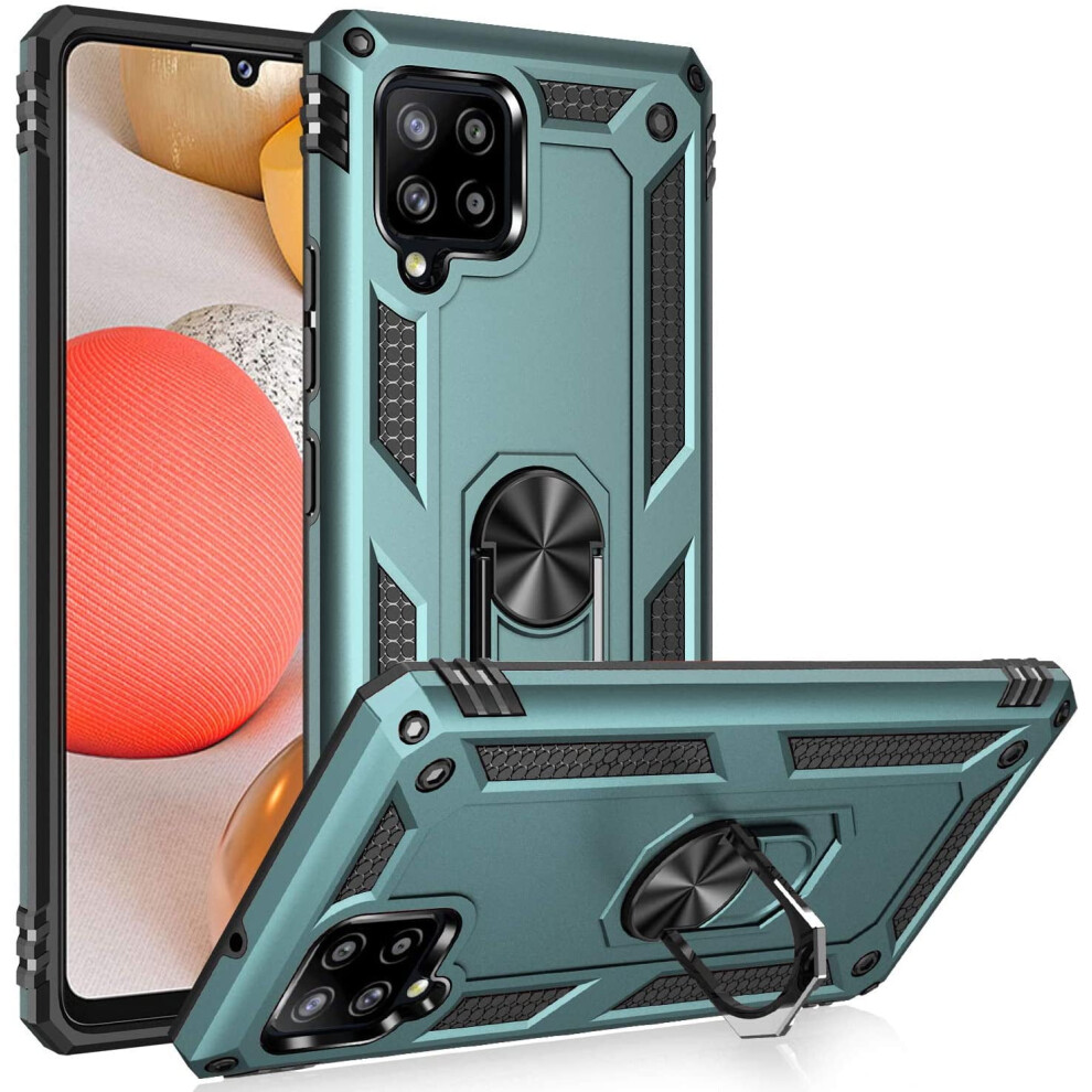 A42 5G Case Â Military Grade Shock-Absorption Bumper, Anti-Scratch With Ring Car Mount & Kickstand, Compatible With Samsung Galaxy A42 5G Â Teal Blue 9402001237460