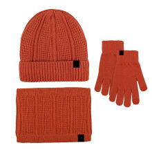 Women's Winter Hat Scarf Gloves Set, Solid Color Knit Beanie, Fleece Lined Neck Warmer, Matching 3-Piece Set, Cold Weather Gift Orange